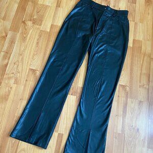 Shein PU Faux Leather split hem high waisted flare black pants